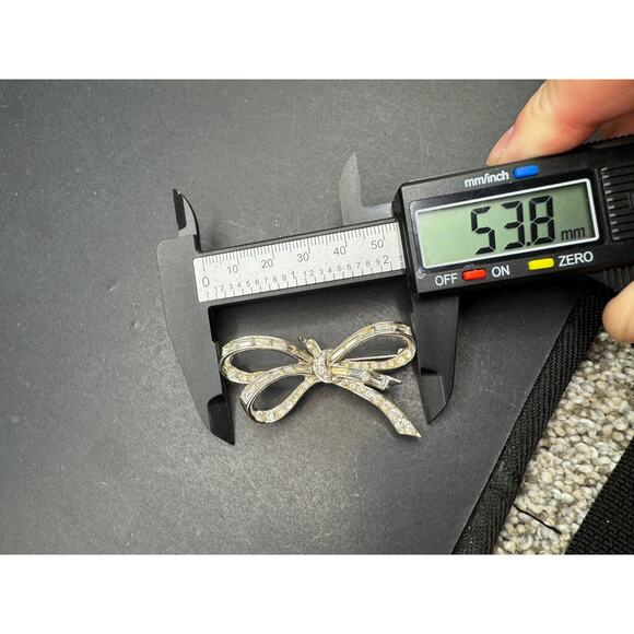 Vtg Marcel Boucher Bow Brooch Pin SIlver Tone Emerald Cut and Round Crystal 5266 - Picture 10 of 10